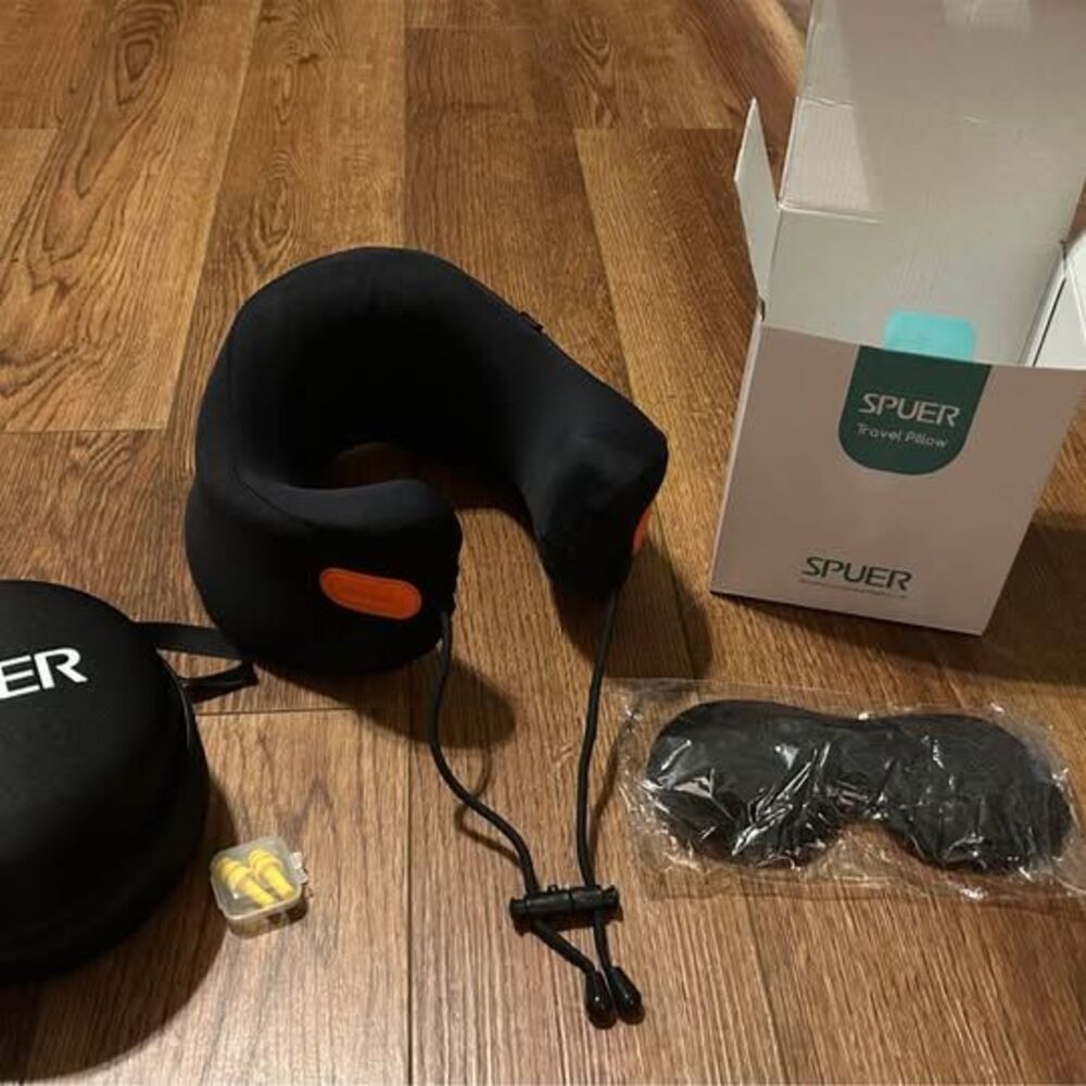 Spuer Travel Pillow Memory Foam With Case, Eye Mask And Ear Plugs Brand New